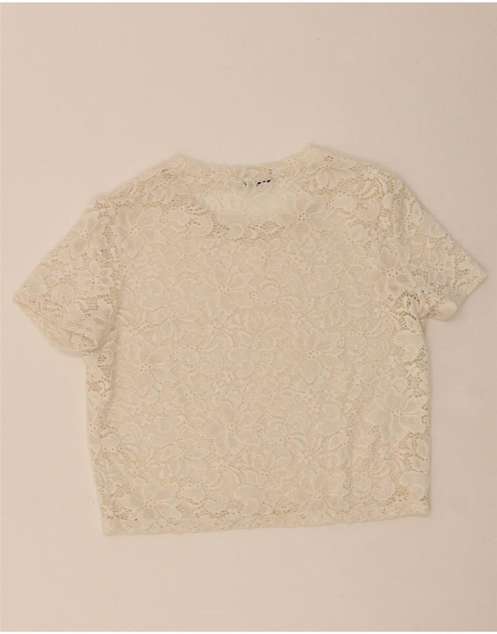 ZARA Womens Crop Blouse Top UK 10 Small Off White Floral Vintage Zara and Second-Hand Zara from Messina Hembry 