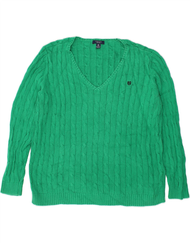 CHAPS Womens V-Neck Jumper Sweater UK 20 2XL Green Cotton | Vintage Chaps | Thrift | Second-Hand Chaps | Used Clothing | Messina Hembry 