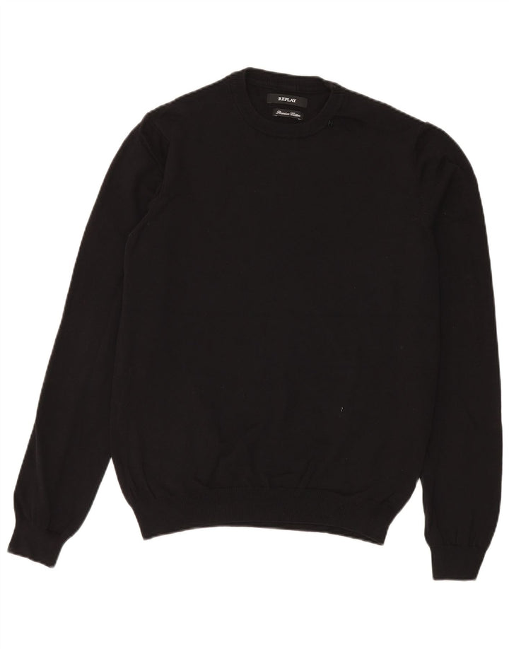 Replay Mens Crew Neck Jumper Sweater Medium Black Cotton