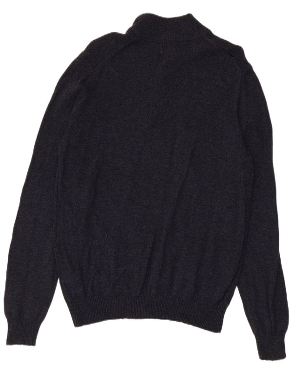 Marks & Spencer Mens Zip Neck Jumper Sweater Medium Navy Blue Flecked