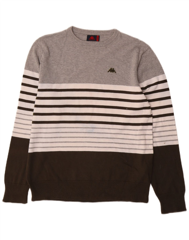 Kappa Mens Boat Neck Jumper Sweater Large Grey Striped Cotton