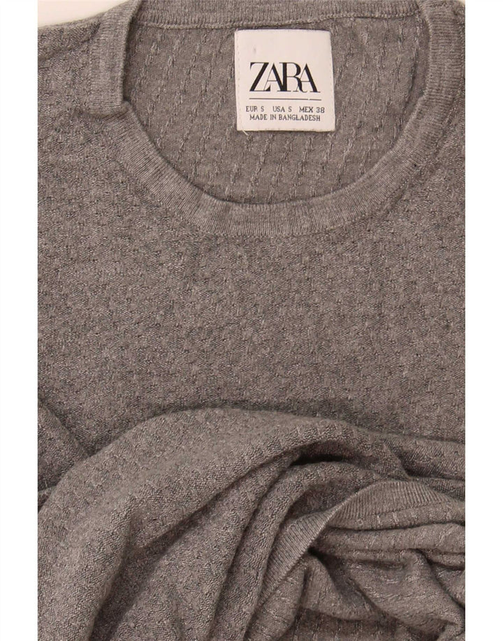 Zara Mens Crew Neck Jumper Sweater Small Grey