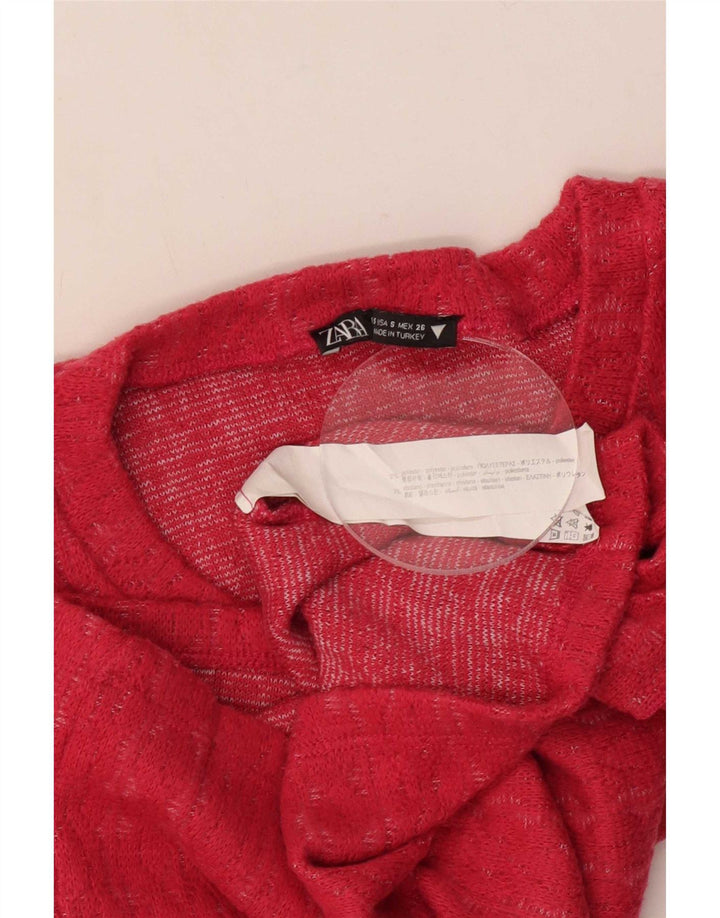 Zara Womens Crop Top Long Sleeve UK 10 Small Pink Polyester