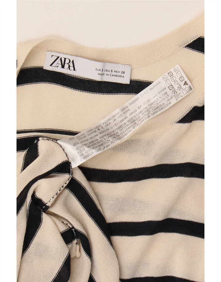 Zara Womens Sundress UK 10 Small Off White Striped Cotton