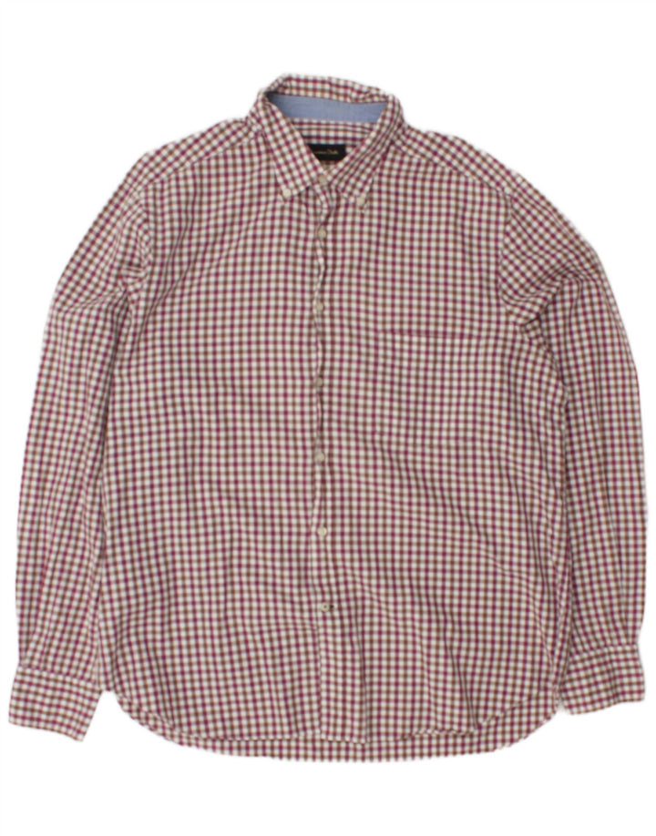 Massimo Dutti Mens Flannel Shirt 2XL Burgundy Gingham