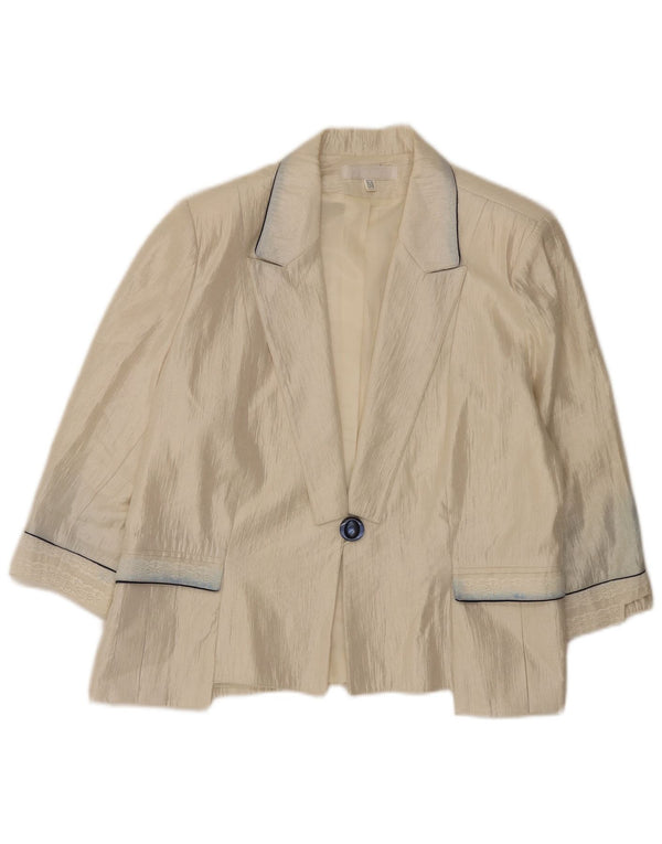 Vintage Womens 3/4 Sleeve 1 Button Blazer Jacket EU 50 3XL Beige Viscose