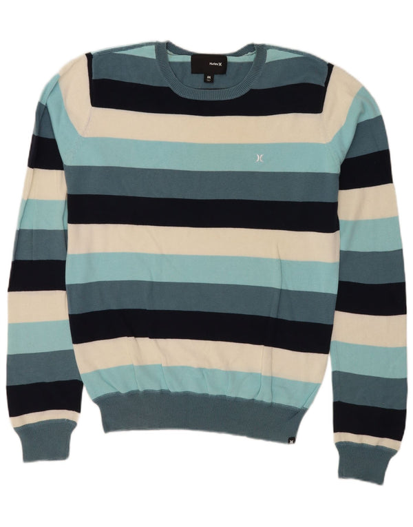 Hurley Mens Crew Neck Jumper Sweater Medium Multicoloured Striped Cotton