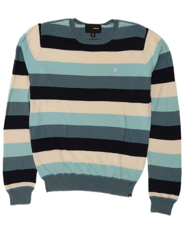 Hurley Mens Crew Neck Jumper Sweater Medium Multicoloured Striped Cotton
