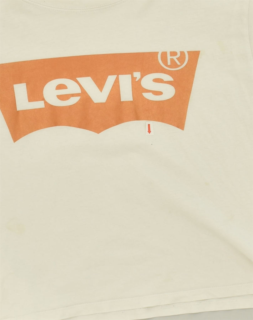 LEVI'S Womens Oversized Crop Graphic T-Shirt Top UK 6 XS White Cotton | Vintage Levi's | Thrift | Second-Hand Levi's | Used Clothing | Messina Hembry 