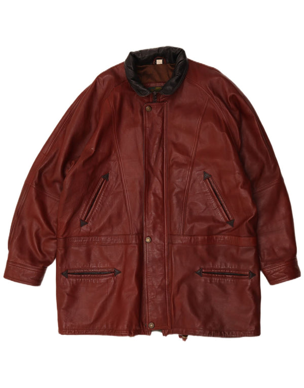 Kartel Mens Loose Fit Leather Coat UK 40 Large Brown Colourblock