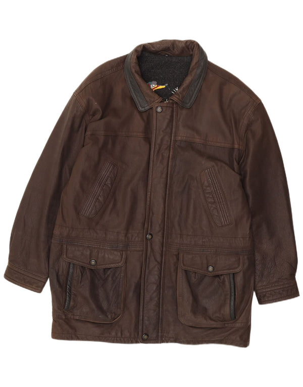 JOHN B Mens Leather Jacket UK 46 3XL Brown Leather