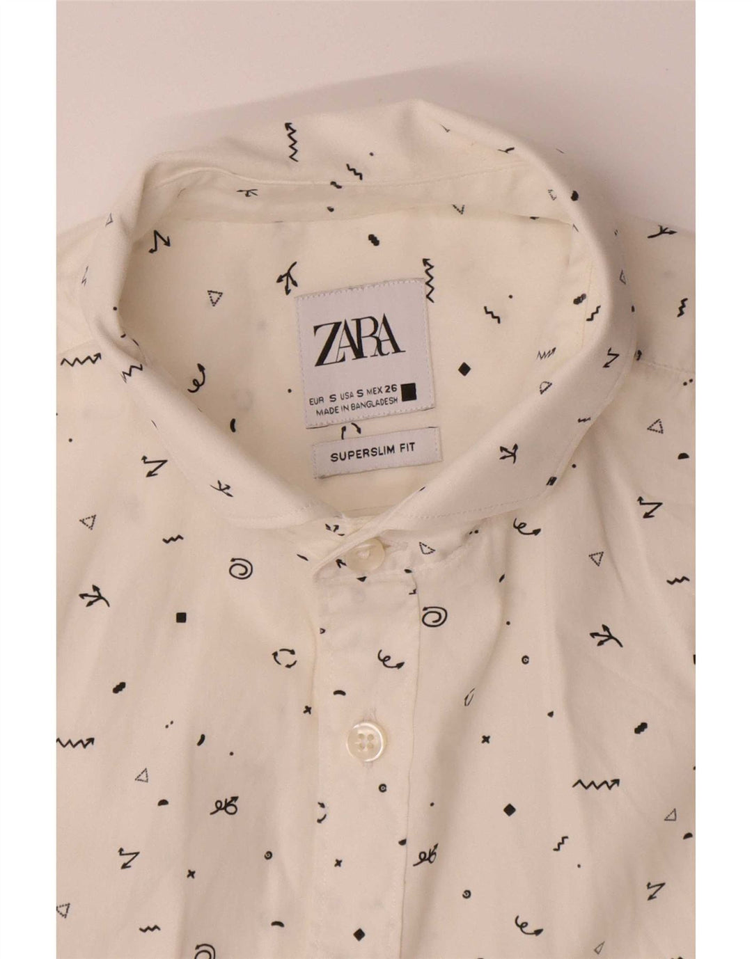 Zara Mens Abstract Pattern Super Slim Fit Shirt Small White