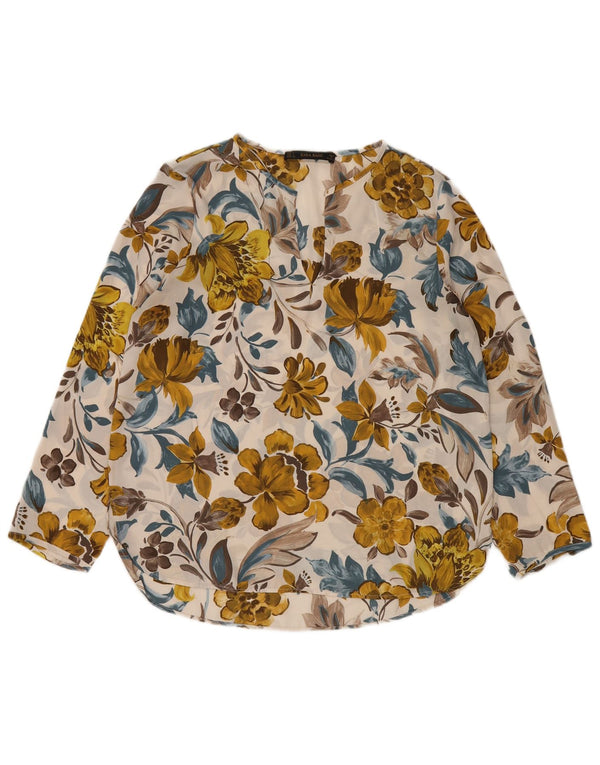 Zara Womens Long Sleeve Blouse Top UK 16 Large White Floral