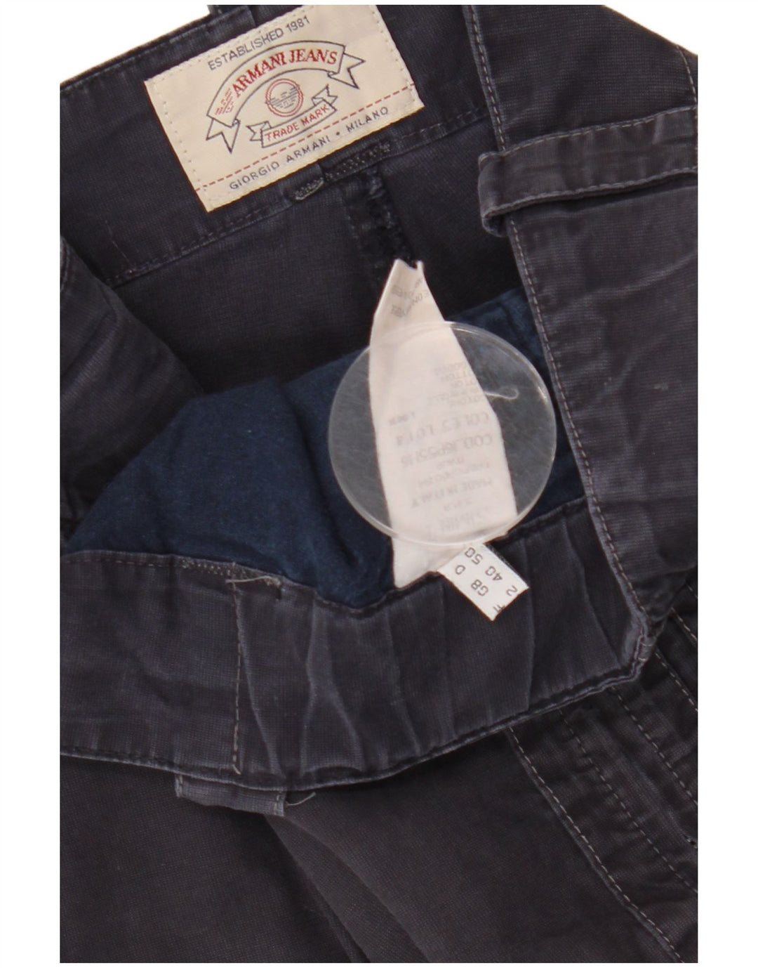 ARMANI Mens Straight Cargo Trousers EU 50 Large W36 L29 Navy Blue Cotton