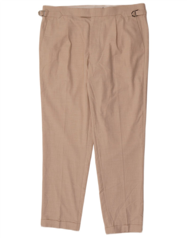 Marks & Spencer Mens Tapered Chino Trousers W36 L30 Beige Polyester