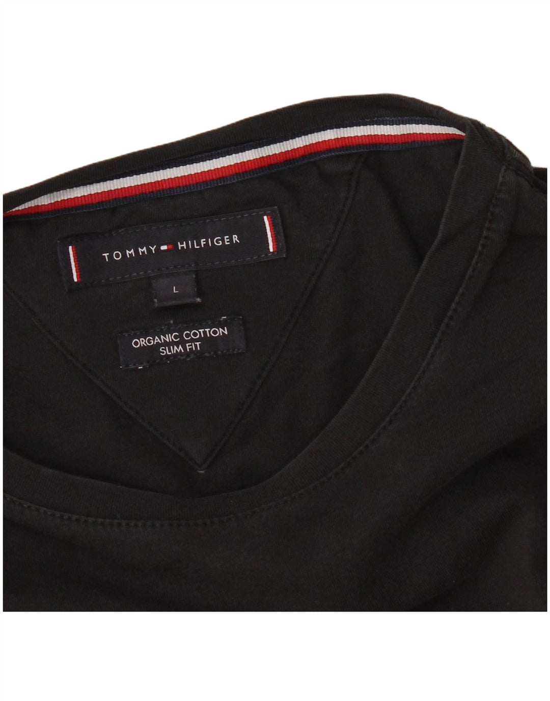 TOMMY HILFIGER Mens Slim Fit Top Long Sleeve Large Black Cotton