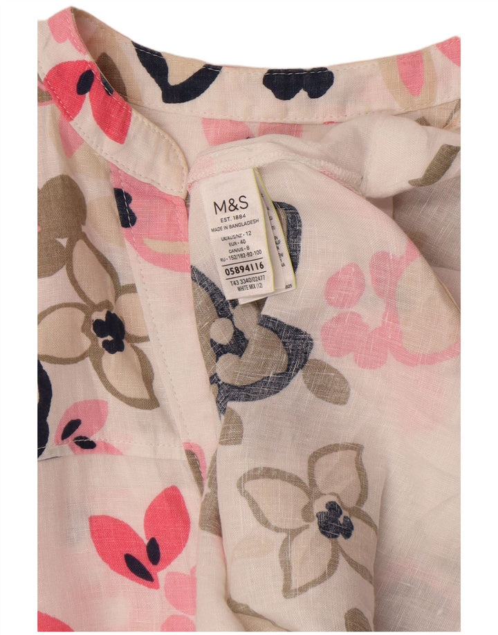 Marks & Spencer Womens Oversized Blouse Top UK 12 Medium White Floral Linen