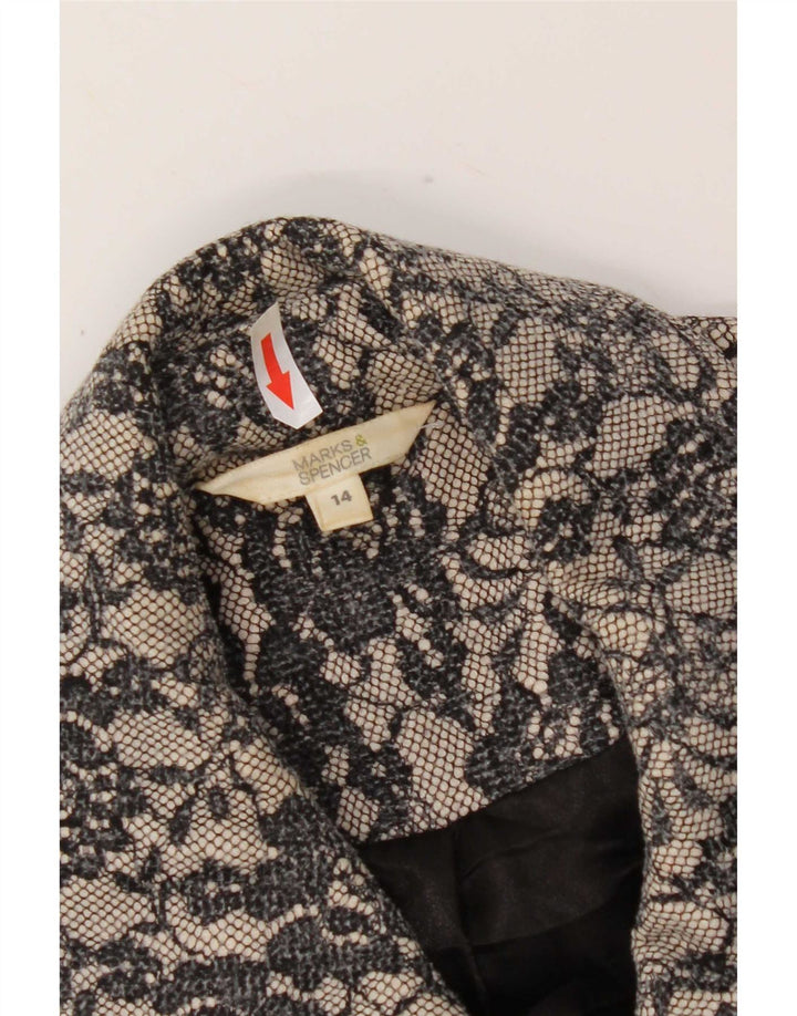 Marks & Spencer Womens Blazer Jacket UK 14 Medium Grey Floral