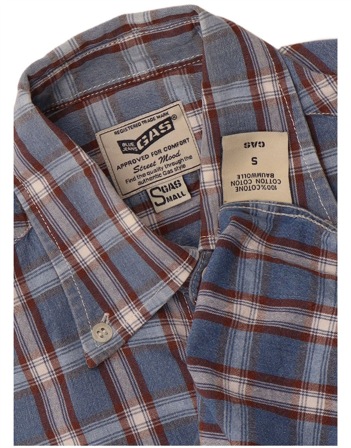 Gas Mens Shirt Small Blue Check Cotton