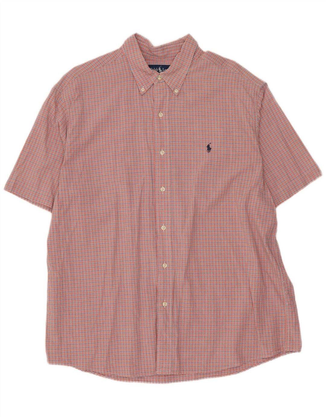 Ralph Lauren Mens Monroe Short Sleeve Shirt XL Orange Check Cotton