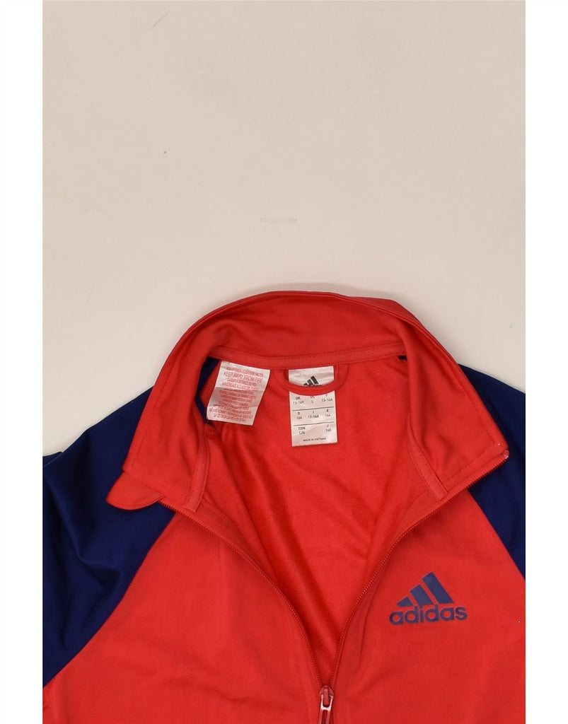 ADIDAS Boys Tracksuit Top Jacket 13-14 Years Red Colourblock Polyester | Vintage Adidas | Thrift | Second-Hand Adidas | Used Clothing | Messina Hembry 