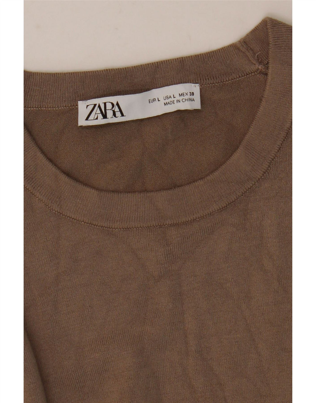 ZARA Womens Crew Neck Jumper Sweater UK 14 Large Brown