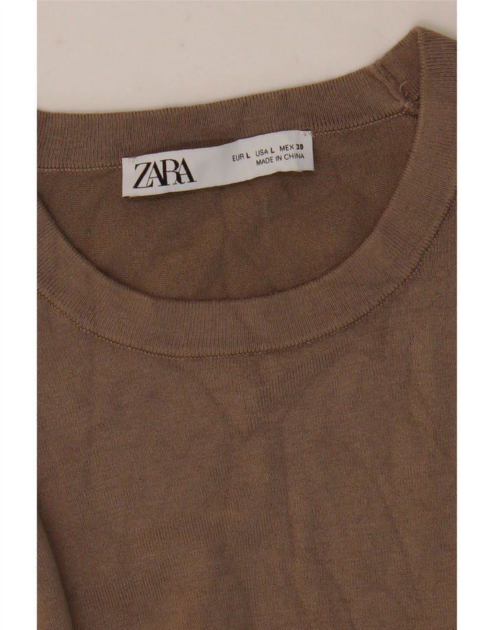 ZARA Womens Crew Neck Jumper Sweater UK 14 Large Brown
