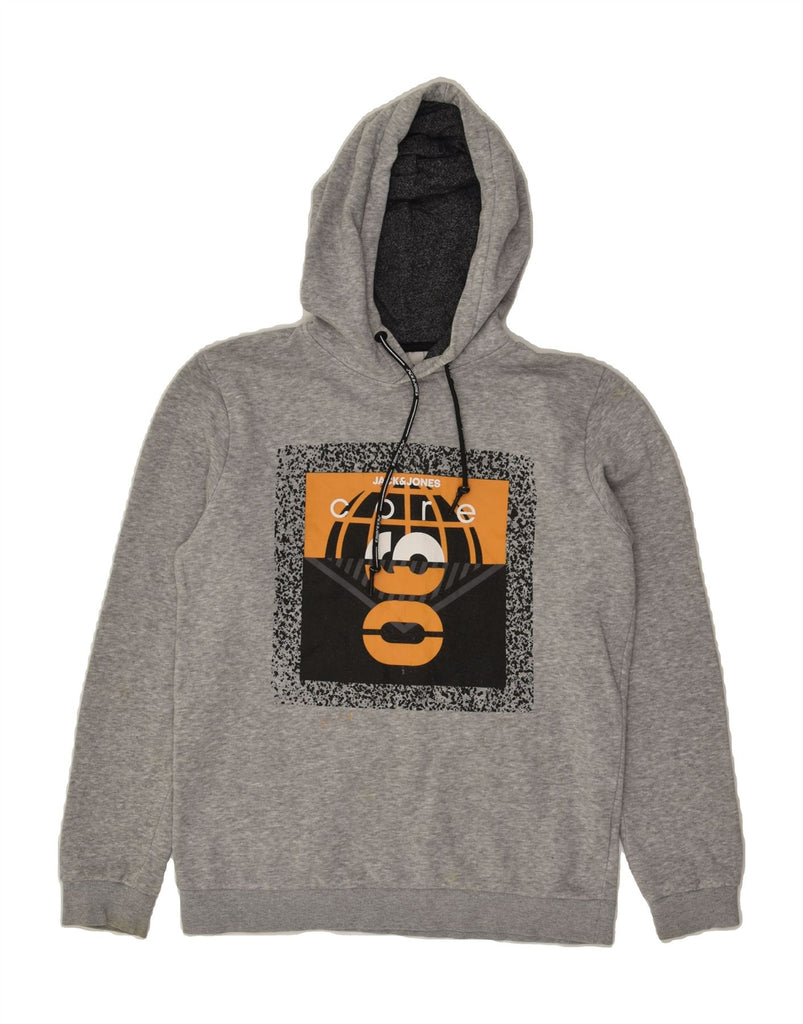 JACK & JONES Mens Graphic Hoodie Jumper Small Grey Flecked Cotton | Vintage Jack & Jones | Thrift | Second-Hand Jack & Jones | Used Clothing | Messina Hembry 