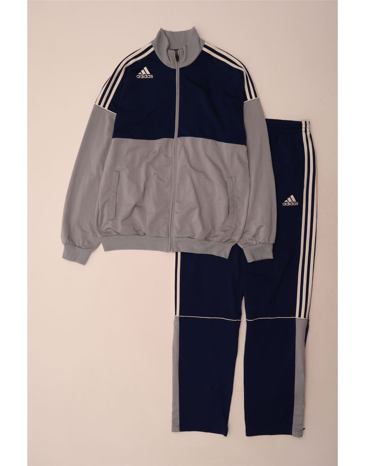 Adidas Mens Full Tracksuit UK 44/46 Large Navy Blue Colourblock Polyester