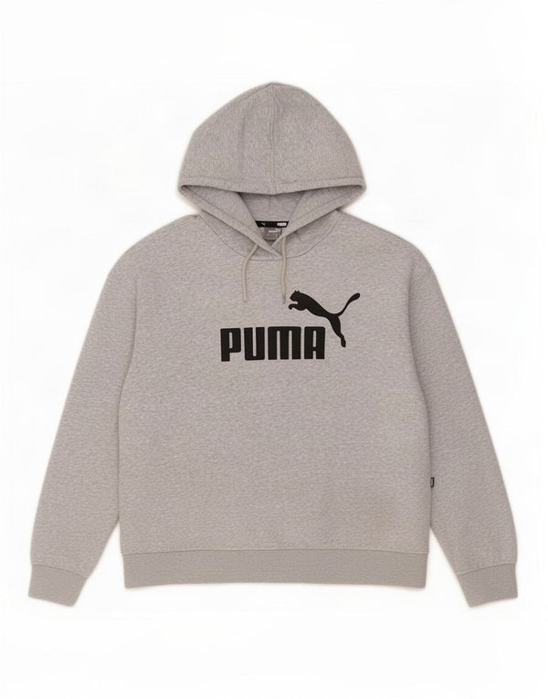 Puma Womens Crop Oversized Hoodie Jumper UK 16 Large Grey Cotton