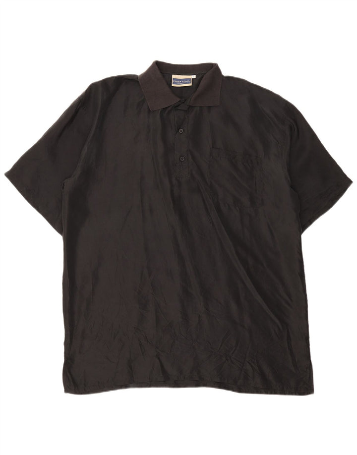 Vintage Mens Short Sleeve Pullover Shirt Large Black Silk