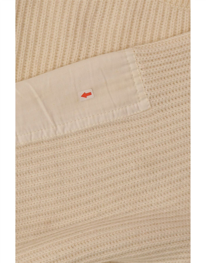 Vintage Mens Crew Neck Jumper Sweater Large Beige Colourblock Wool