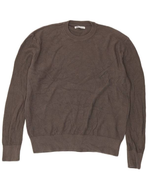 Zara Mens Crew Neck Jumper Sweater Medium Grey Cotton