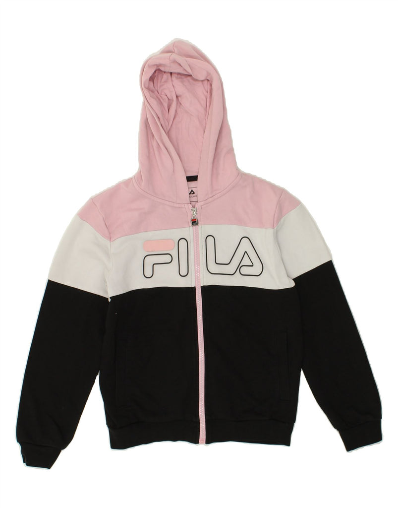 FILA Girls Graphic Zip Hoodie Sweater 9-10 Years Black Colourblock Cotton | Vintage Fila | Thrift | Second-Hand Fila | Used Clothing | Messina Hembry 