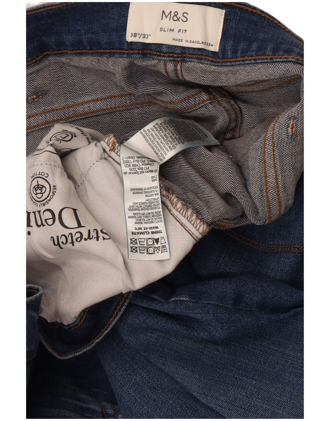 Marks & Spencer Mens Slim Jeans W38 L33 Blue Cotton