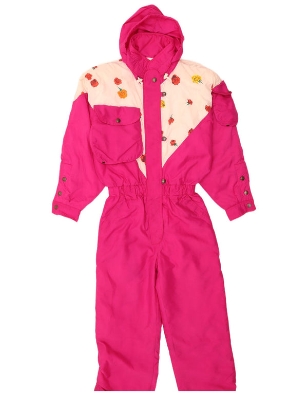 Outrage Womens Hooded Oversized Ski Jumpsuit UK 14 Large Pink Floral Nylon