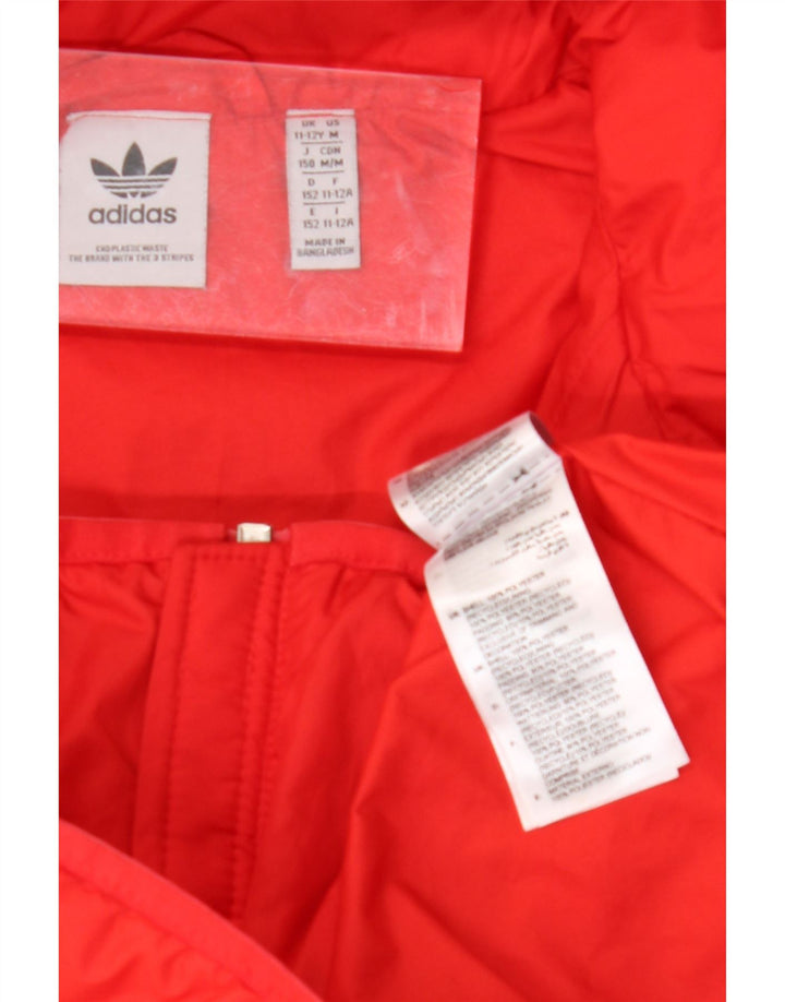 ADIDAS Boys Hooded Padded Jacket 11-12 Years Red Polyester