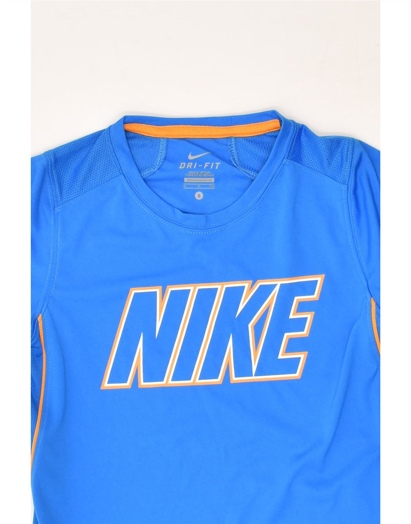 NIKE Womens Dri Fit Graphic T-Shirt Top UK 10 Small Blue Polyester | Vintage Nike | Thrift | Second-Hand Nike | Used Clothing | Messina Hembry 