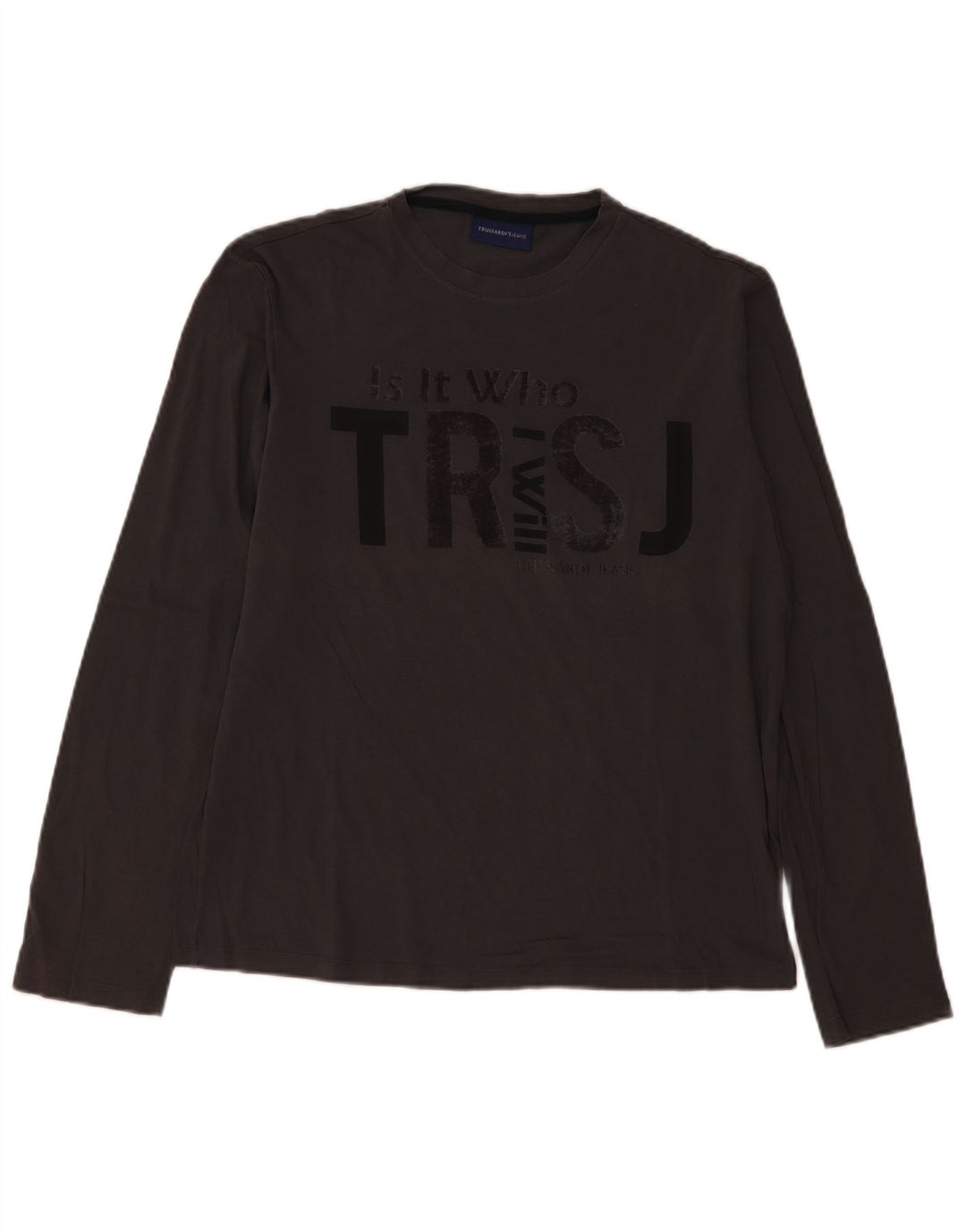 Trussardi Jeans Mens Graphic Top Long Sleeve Large Grey Cotton