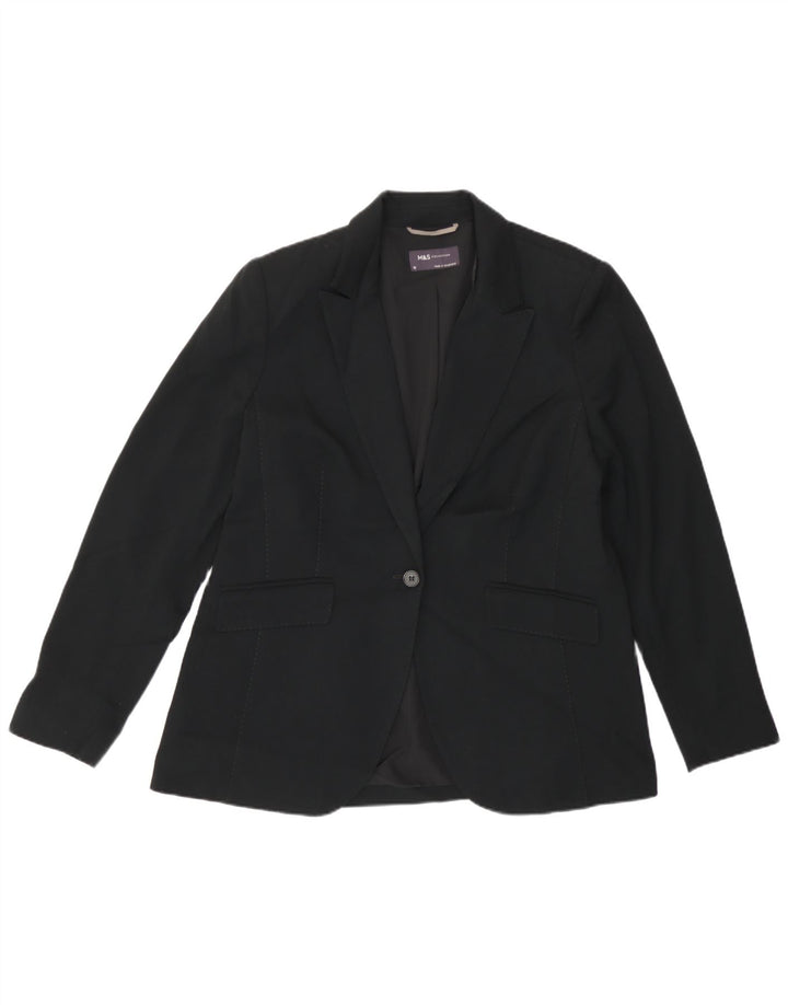 Marks & Spencer Womens 1 Button Blazer Jacket UK 16 Large  Black Polyester