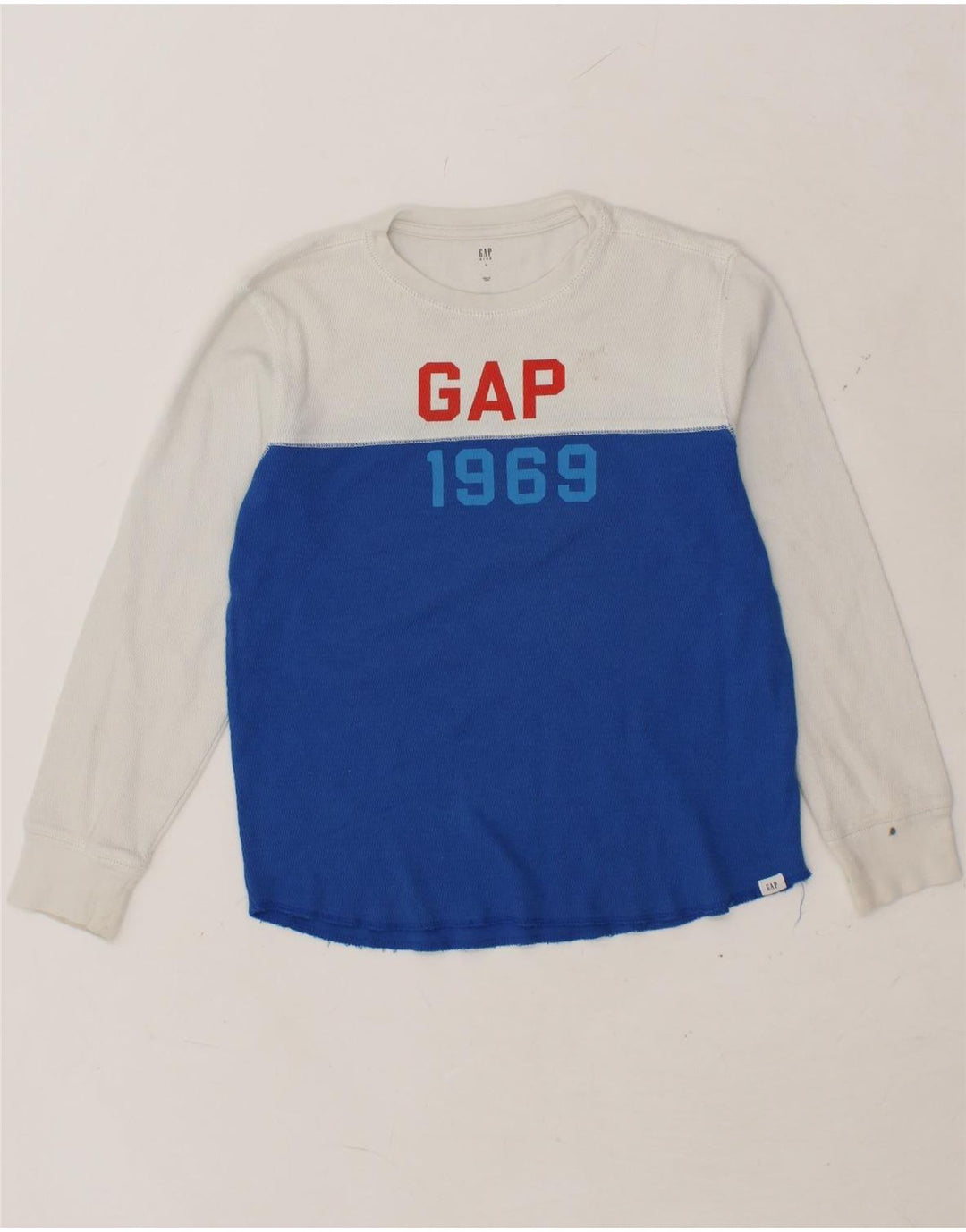 GAP Boys Graphic Top Long Sleeve 9-10 Years Large White Colourblock Cotton Vintage Gap and Second-Hand Gap from Messina Hembry 