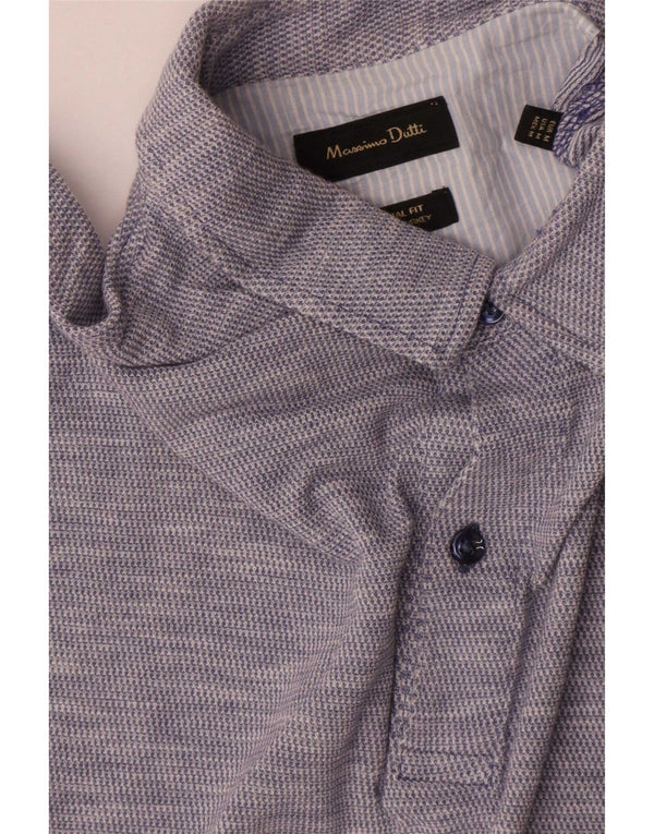 Massimo Dutti Mens Casual Fit Polo Shirt Medium Blue Flecked Cotton