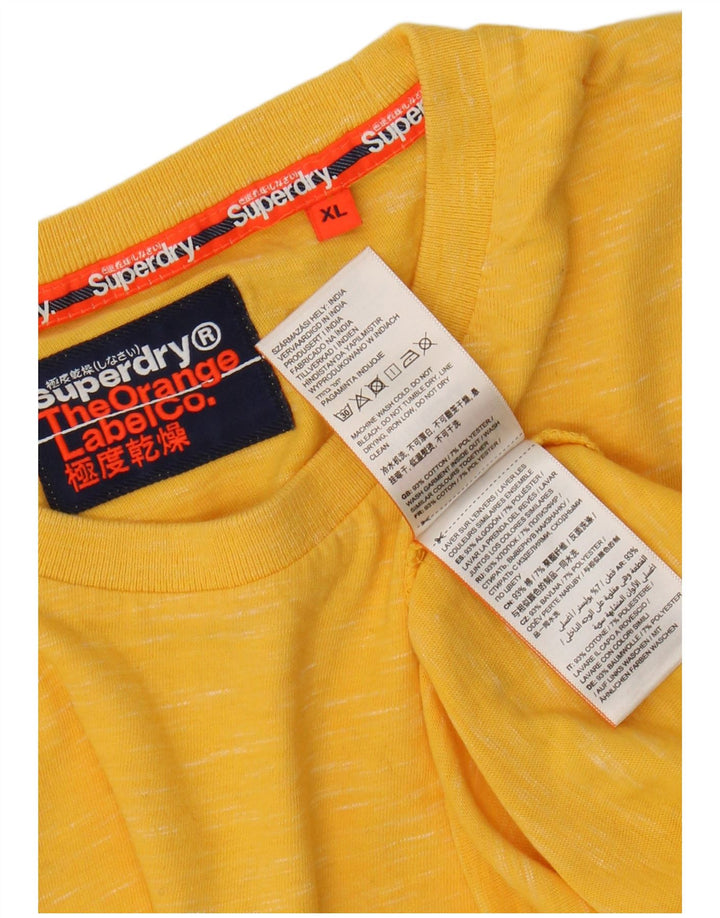 SUPERDRY Mens T-Shirt Top XL Yellow Flecked Cotton