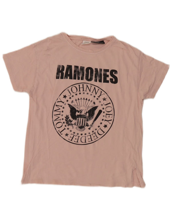 Zara Girls Ramone Graphic T-Shirt Top 13-14 Years Pink Cotton