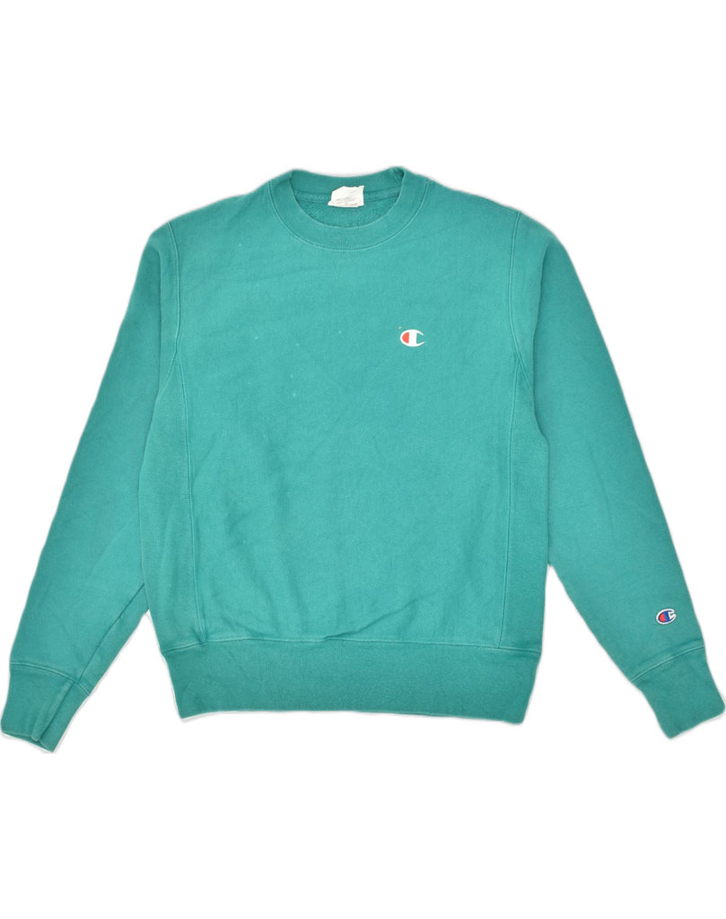 CHAMPION Mens Sweatshirt Jumper Small Turquoise Cotton | Vintage Champion | Thrift | Second-Hand Champion | Used Clothing | Messina Hembry 