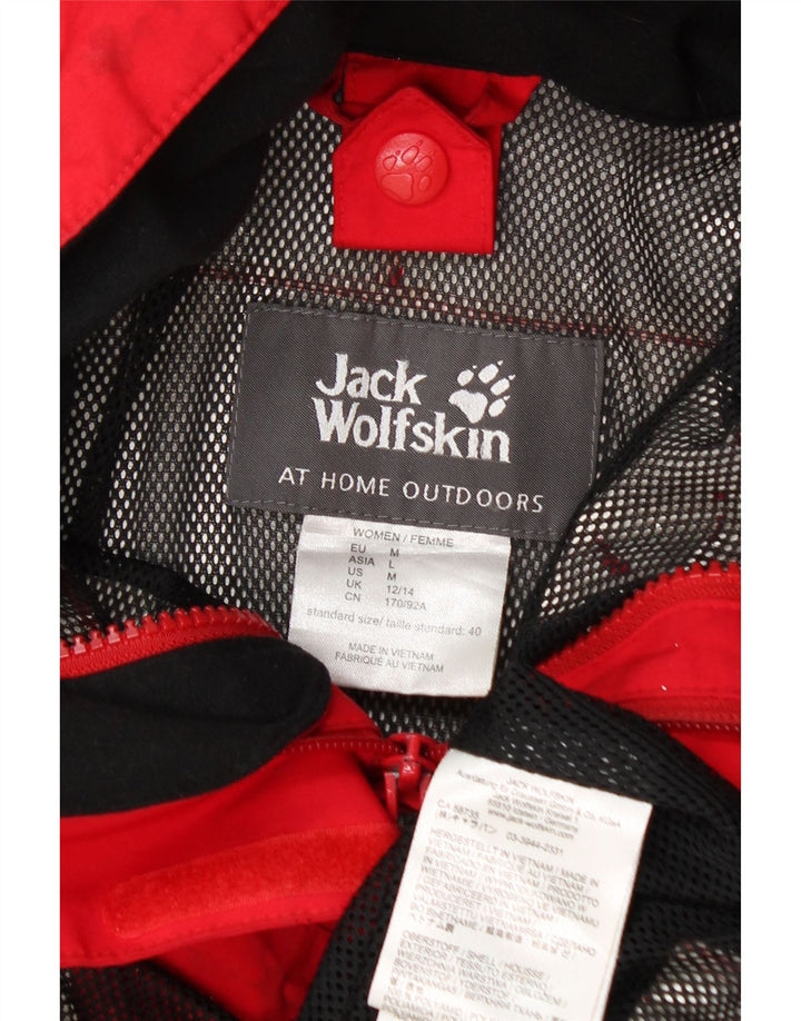 Jack Wolfskin Womens Hooded Rain Jacket UK 12/14 Medium Red Polyamide