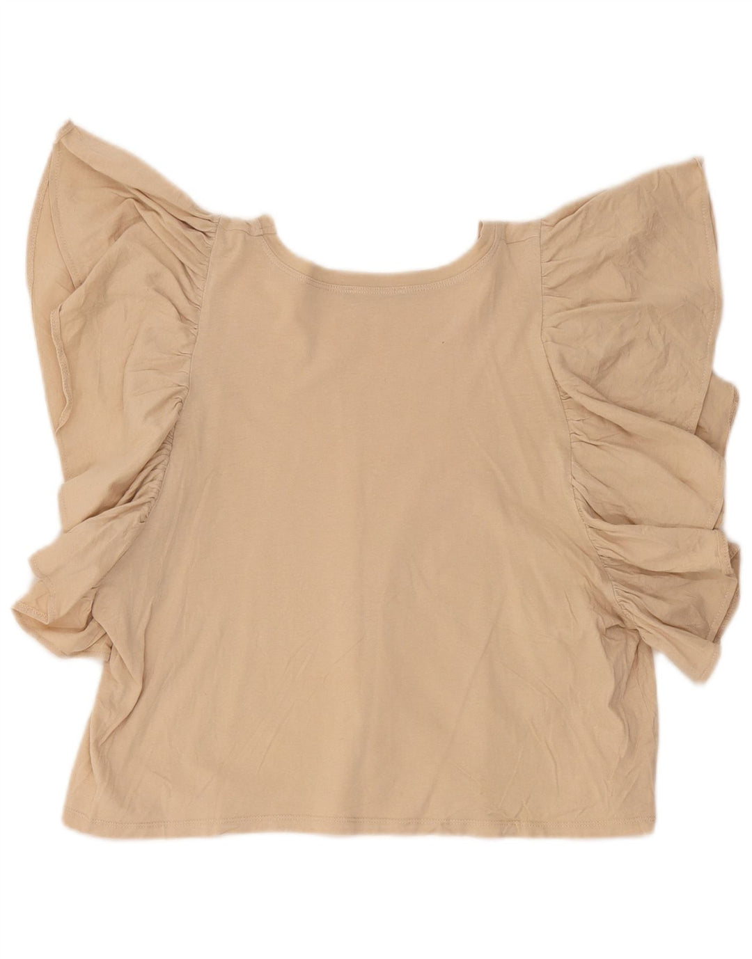 Zara Womens Crop Batwing Blouse Top UK 14 Large Beige Cotton
