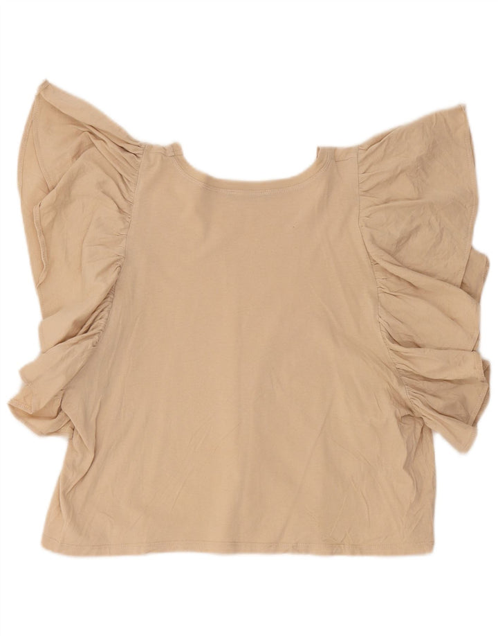 Zara Womens Crop Batwing Blouse Top UK 14 Large Beige Cotton