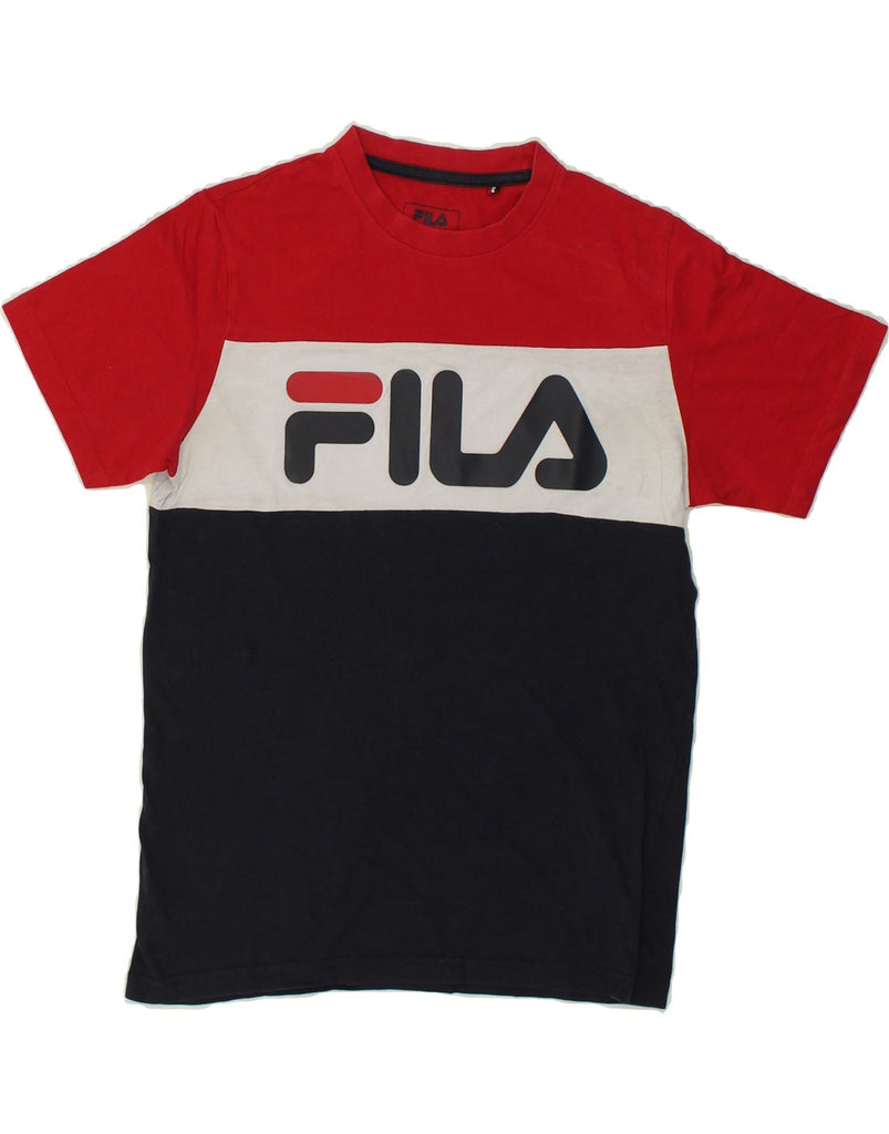 FILA Mens Graphic T-Shirt Top XS Navy Blue Colourblock | Vintage Fila | Thrift | Second-Hand Fila | Used Clothing | Messina Hembry 
