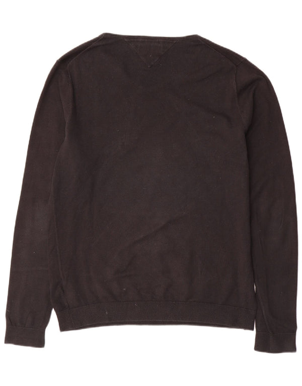 Tommy Hilfiger Mens V-Neck Jumper Sweater Large Black Cotton